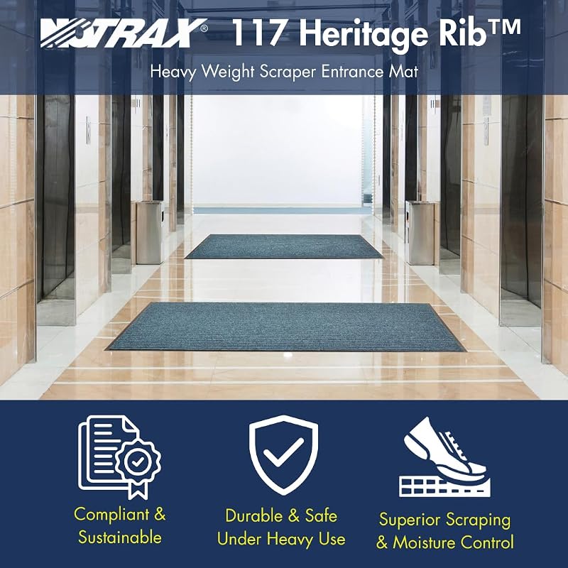Alfombrilla 117 Heritage Rib para vestíbulos interiores gris