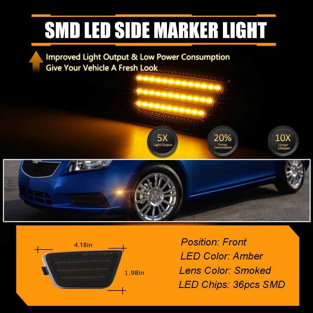 Luces LED marcador lateral Chevy Cruze con lente ahumada