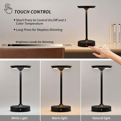 2 Lámparas Mesa Led Inalámbricas Recargables Negro