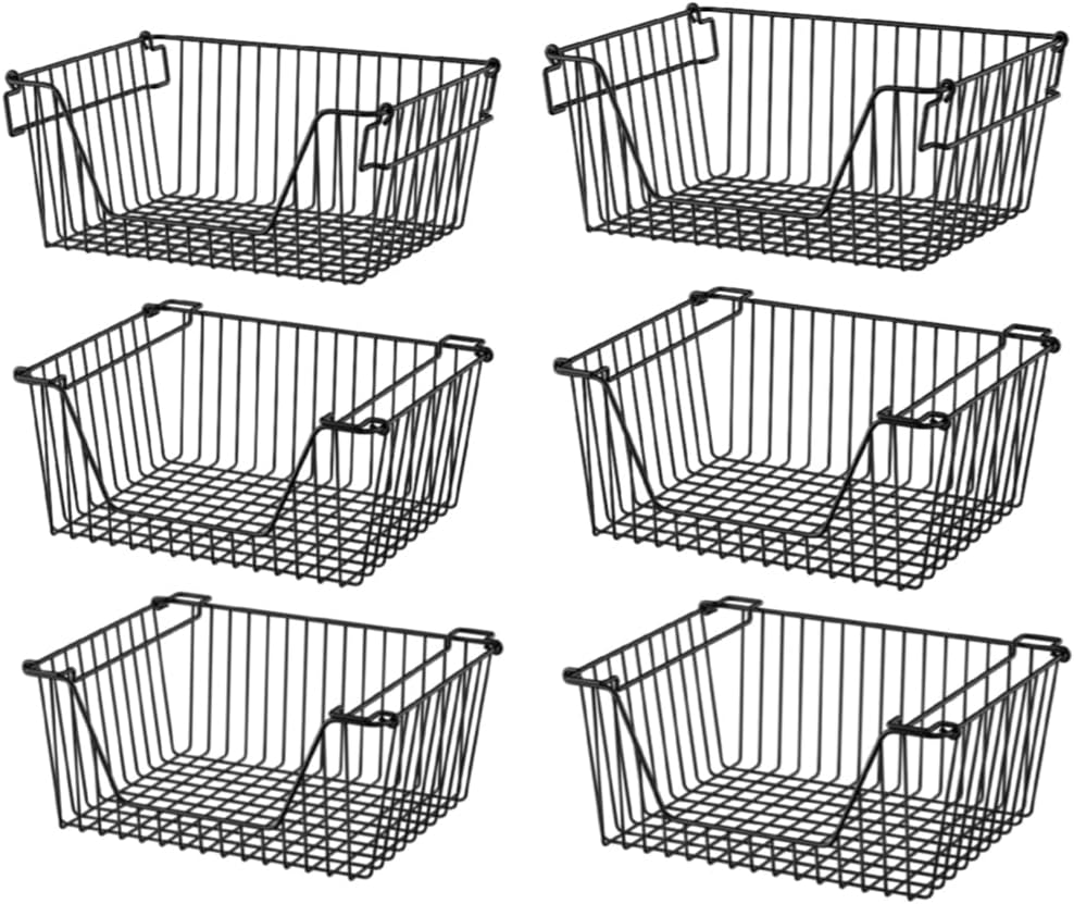 Canastas apilables negras 14" con organiz. metal set 6