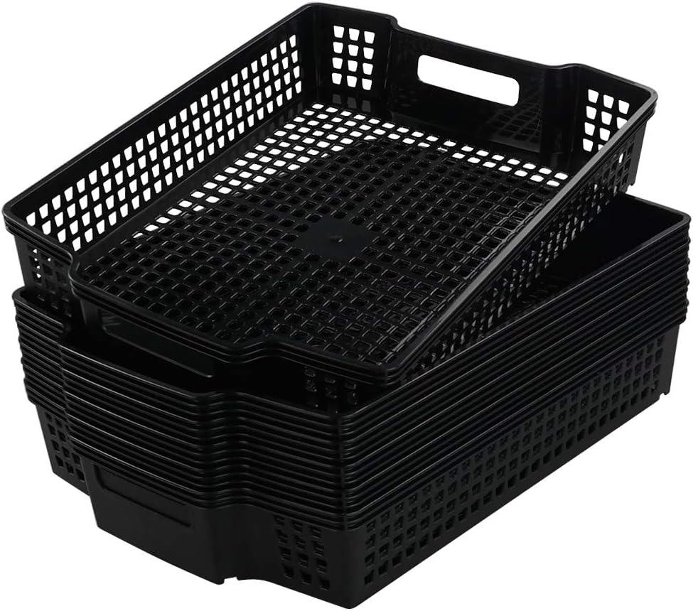 6 Pzas Cestas Plástico Negro Bandejas Apilables