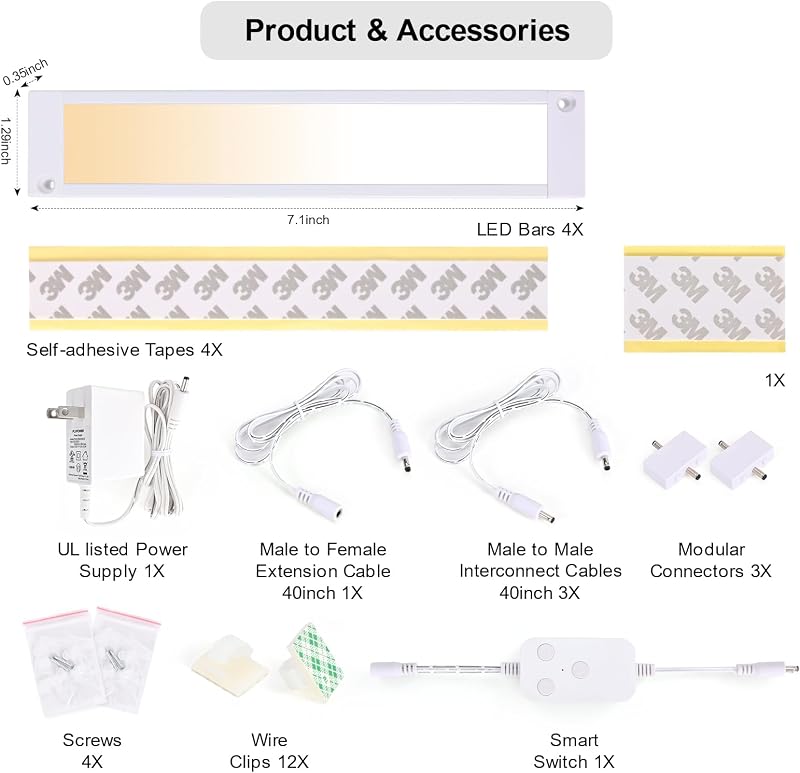 4 Luces LED cocina 7" regulables 2700-6000K