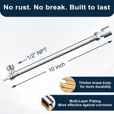 Brazo extensión ducha latón 10pulg ajustable cromado
