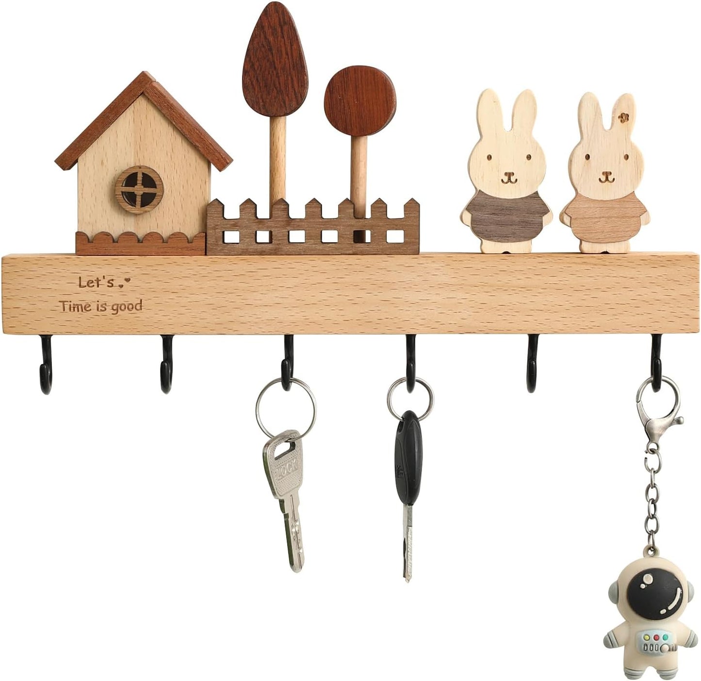 Soporte llaves con ganchos madera rústica para hogar