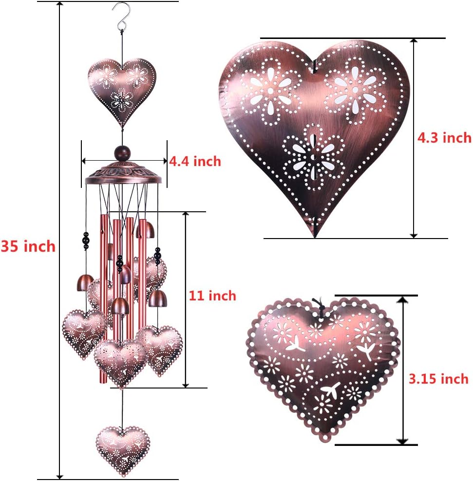 Carillones amorosos con 4 tubos aluminio 6 campanas 7 corazones