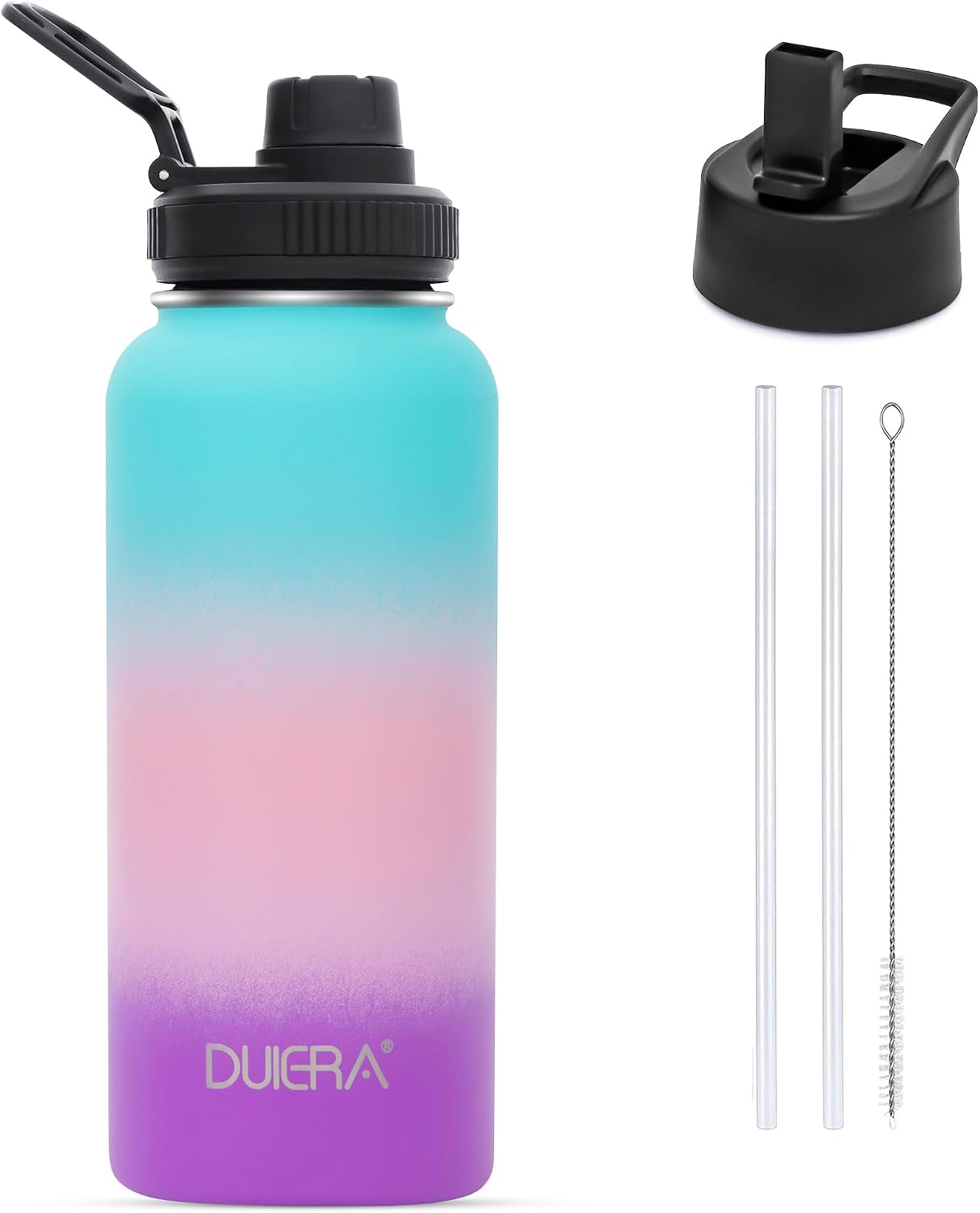 Botella agua acero inox 32oz con popote sin BPA rosa/morado