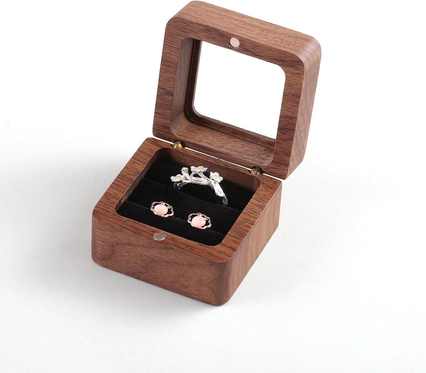 Caja madera anillo compromiso doble ranura negro