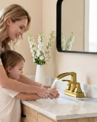 Grifo baño cascada 4pulg dorado cepillado fregadero