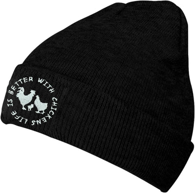 Gorro punto bordado negro para hombre mujer invierno