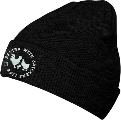Gorro punto bordado negro para hombre mujer invierno
