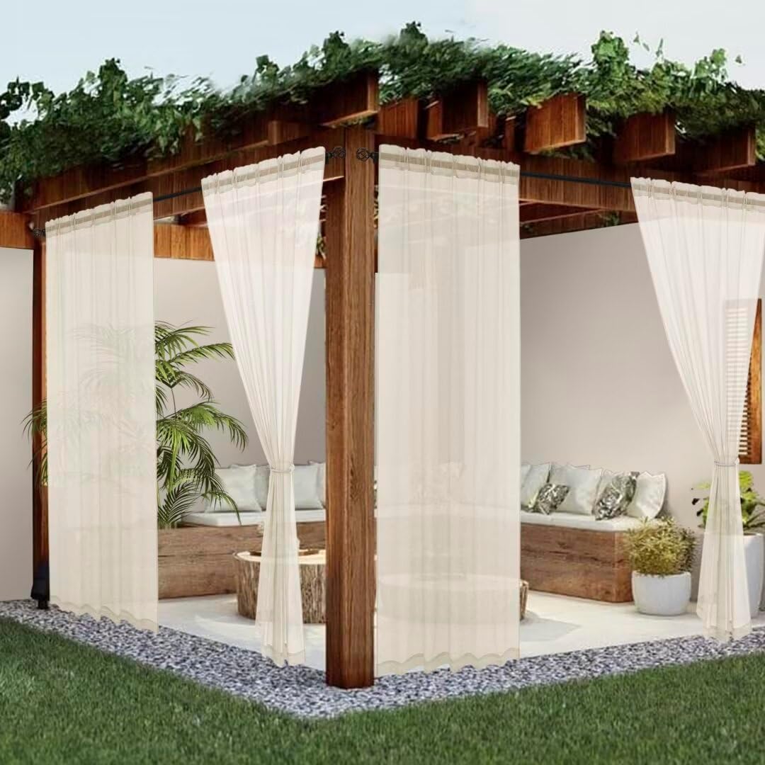 Cortinas traslúcidas impermeables 4 paneles varilla marfil