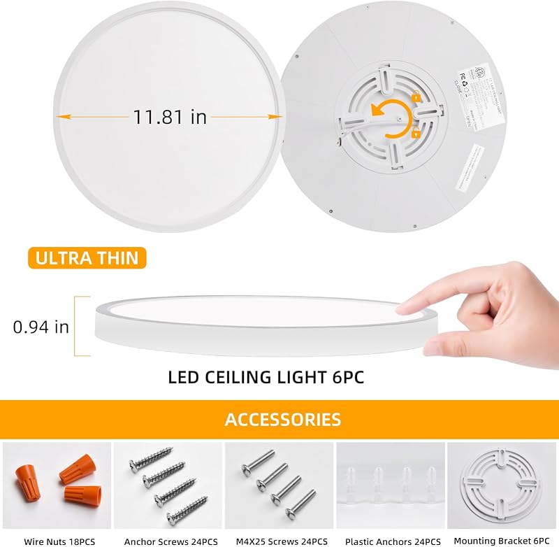 6 Lámparas LED techo 12" 3CCT