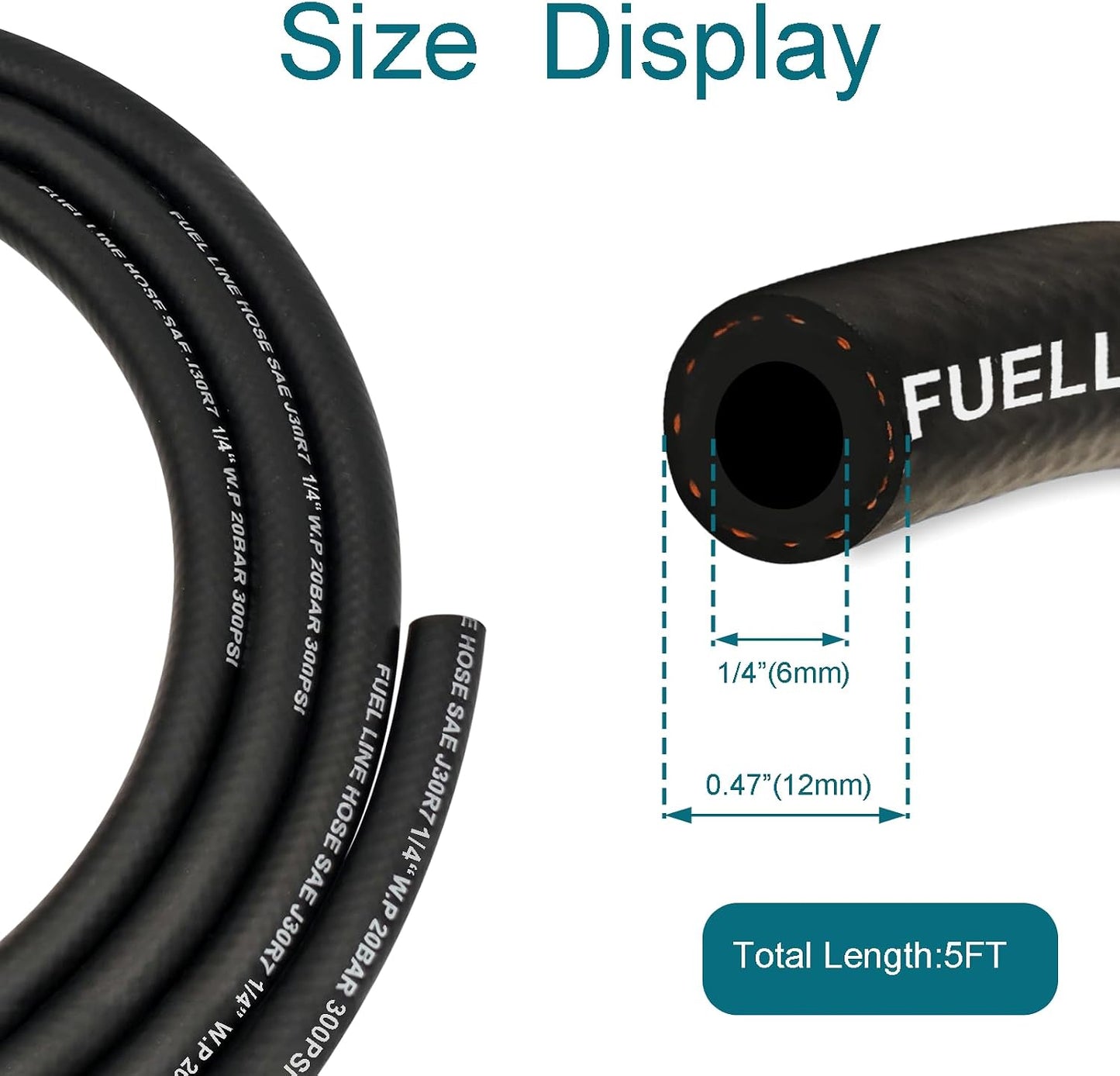 Manguera combustible NBR J30R7 1/4pulg 5ft con 4 abrazaderas