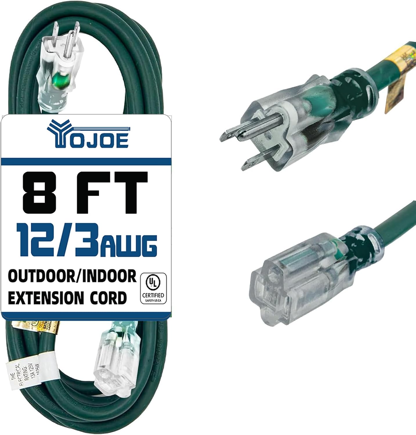 Cable extensión 8ft 15A resistente con extremo iluminado