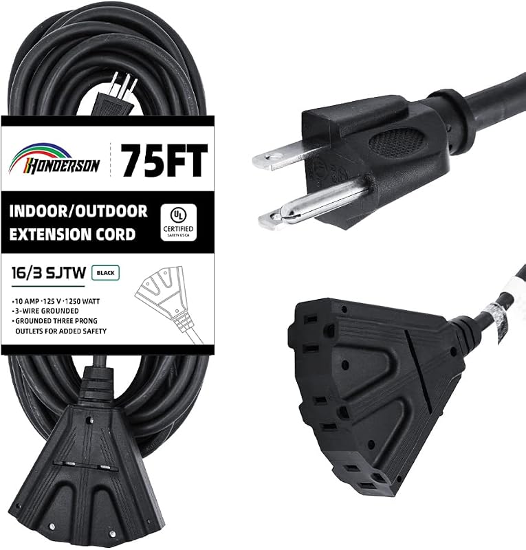 Cable extensión 3 salidas 75ft 16/3 SJTW negro certificado