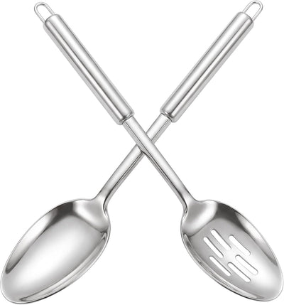 Juego cucharas acero inox ranuradas para servir y mezclar