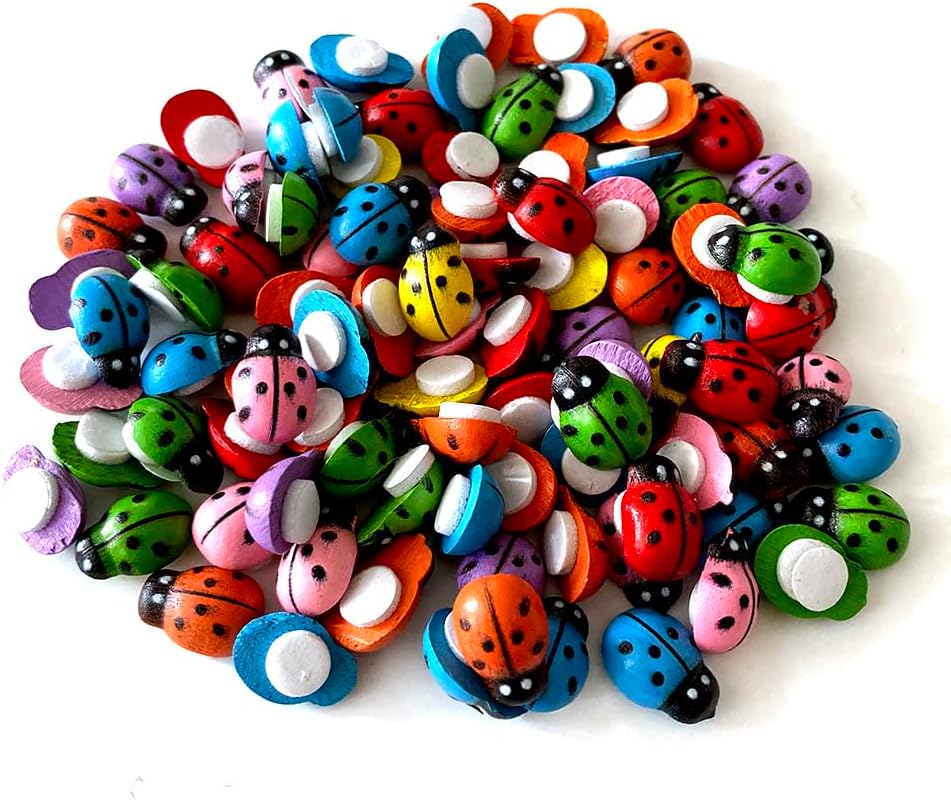 100 Mini Mariquitas Madera Autoadhesivas Color Mezclado
