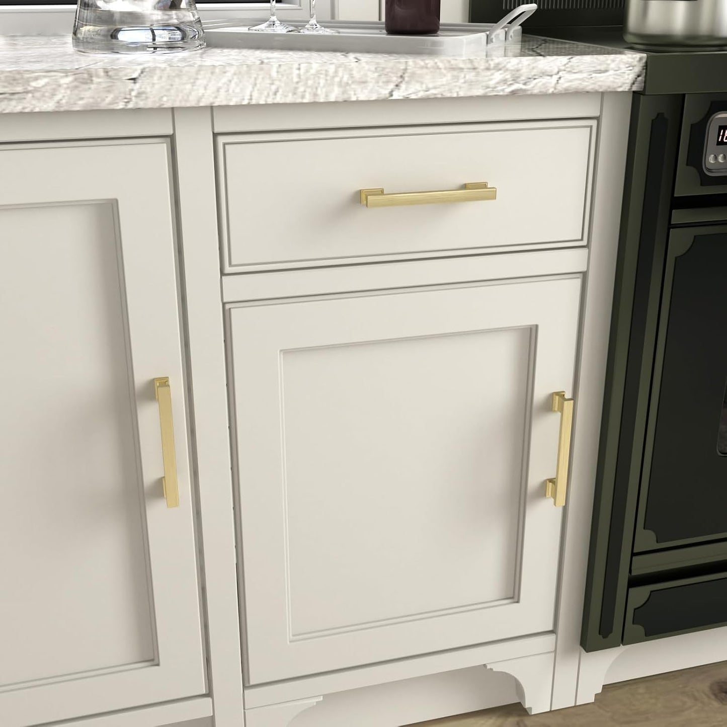 Manijas gabinete y pomos cajones cocina 10 pzas doradas 3pulg