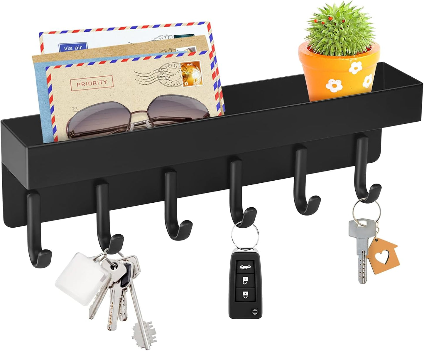 Soporte llaves pared adhesivo 6 ganchos negro