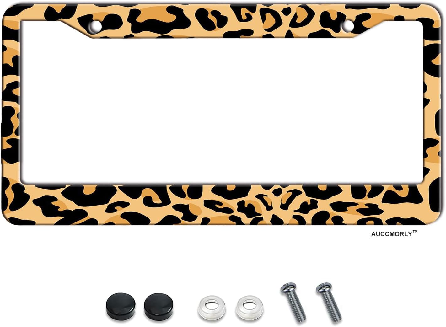 Marco matrícula acero inox leopardo marrón decorativo