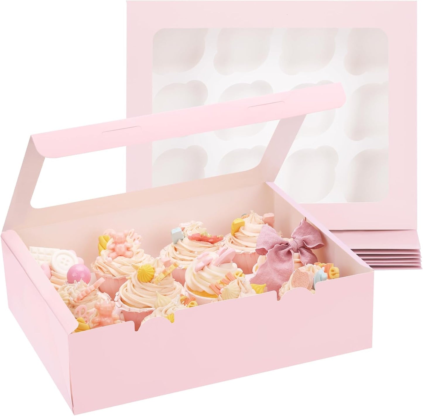 Cajas para magdalenas y cupcakes con ventana Moretoes rosa