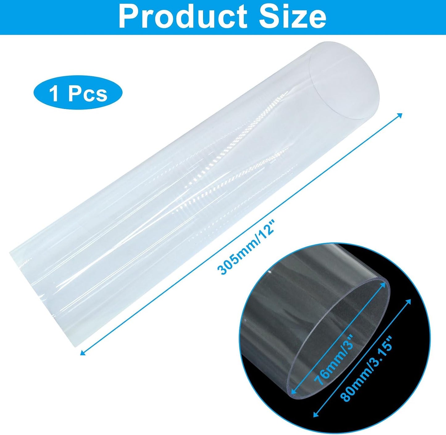 Tubo rígido redondo transparente 76mm x 305mm poli