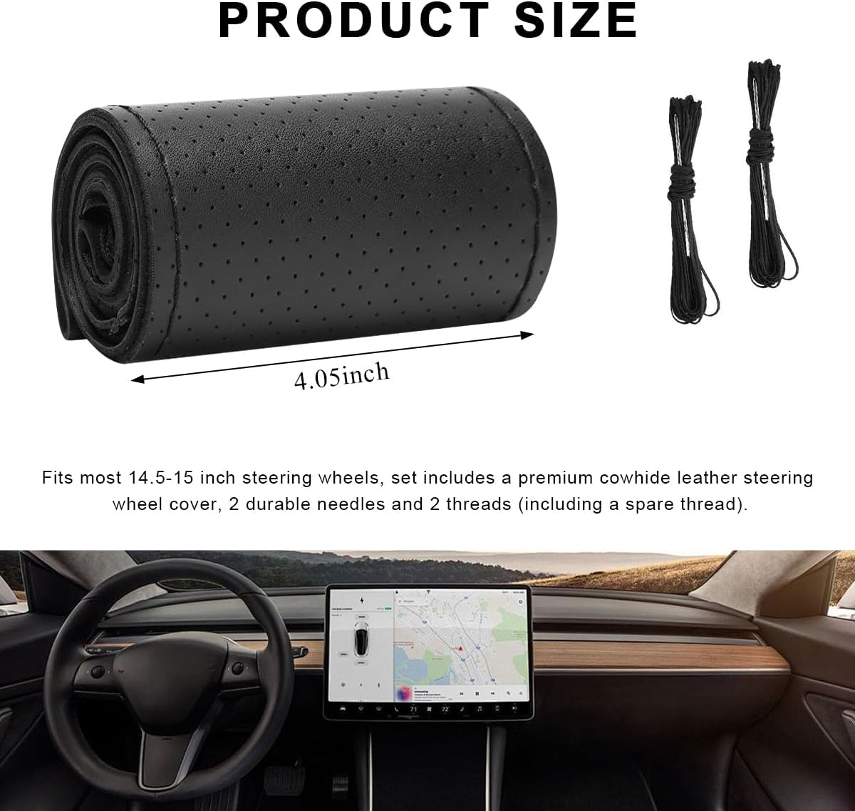 Funda volante cuero genuino 15" antiderrap negro