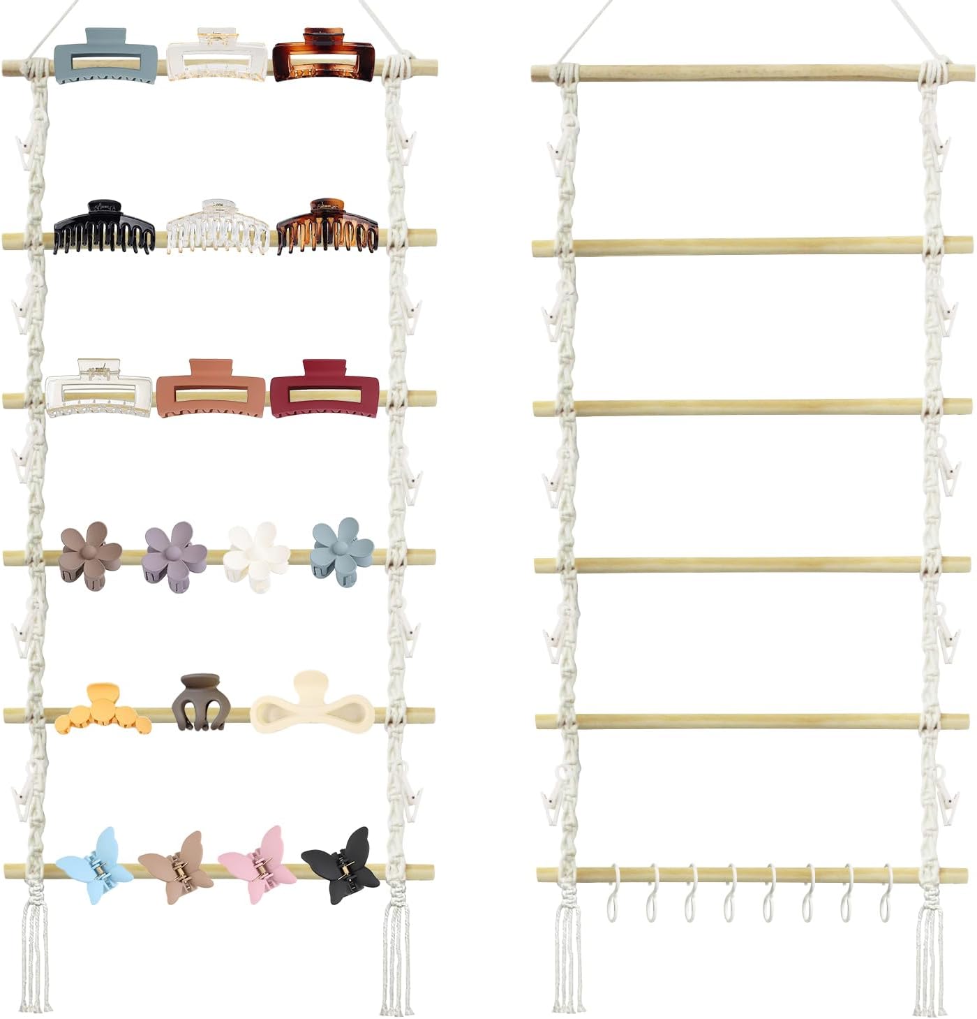 Organiz. macramé con ganchos para cabello pared puerta