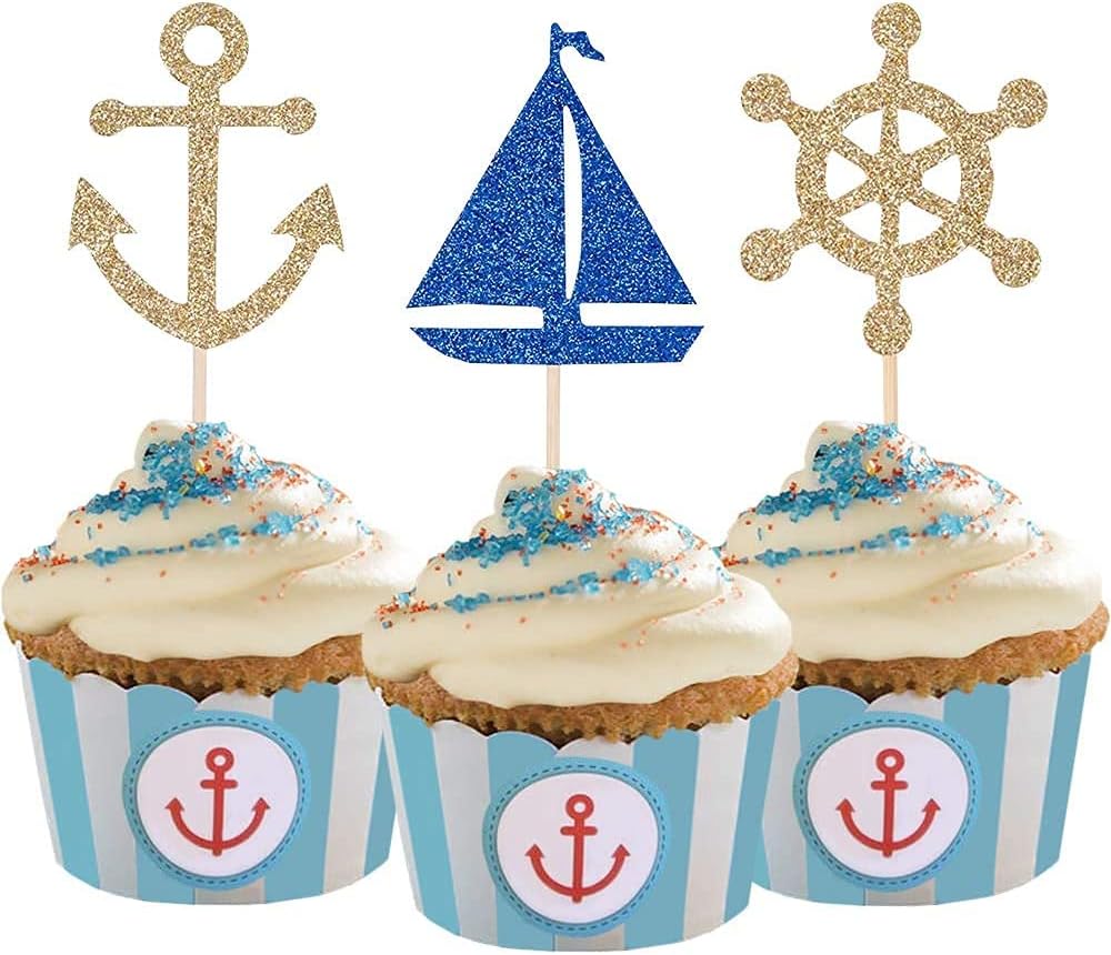 24 Pzas Adornos Cupcakes Temática Náutica Purpurina