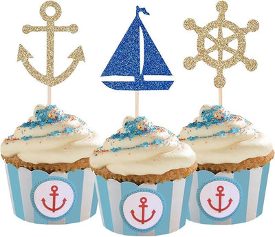 24 Pzas Adornos Cupcakes Temática Náutica Purpurina