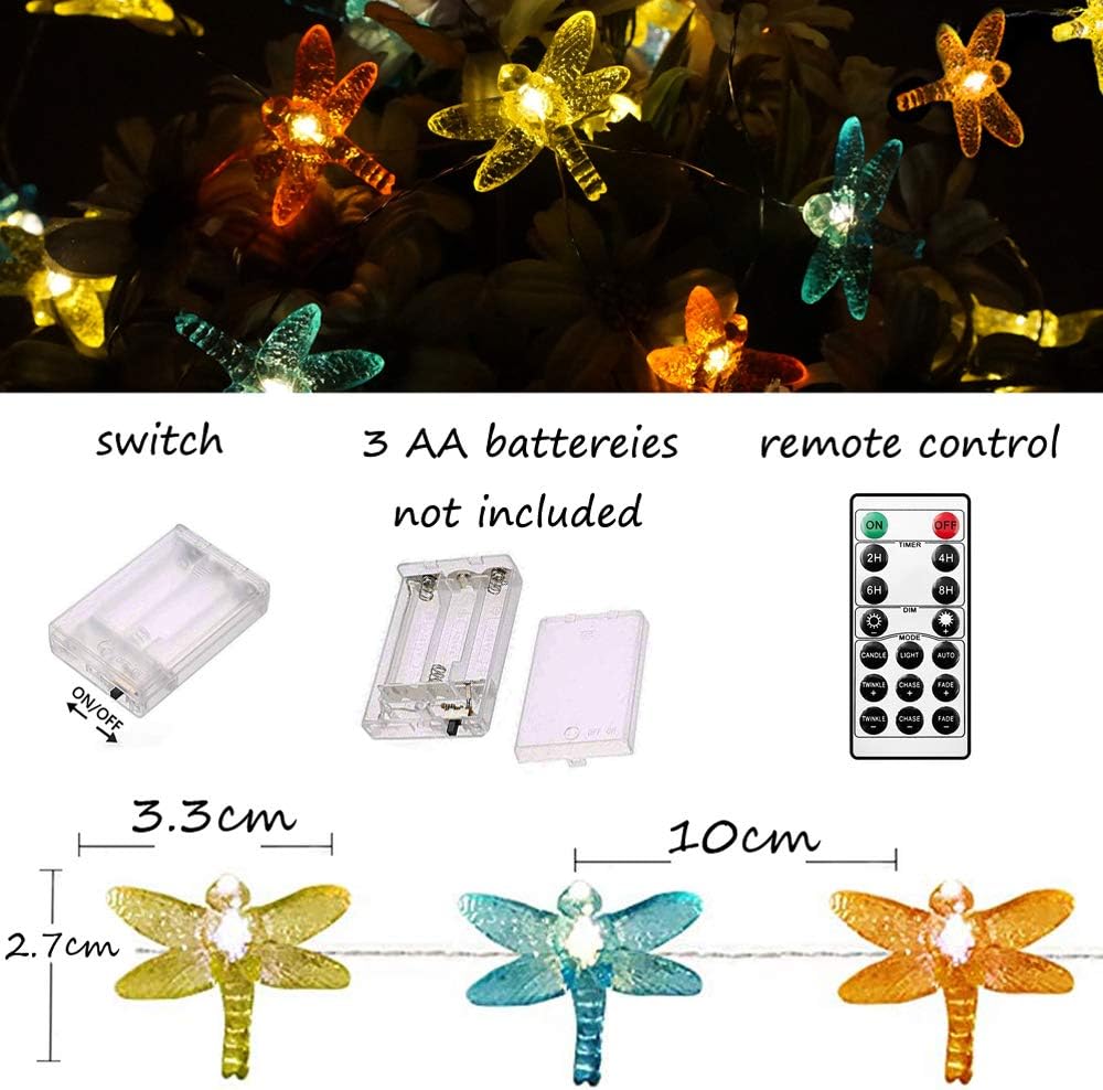 Guirnalda LED libélula 40 luces 8 modos control remoto
