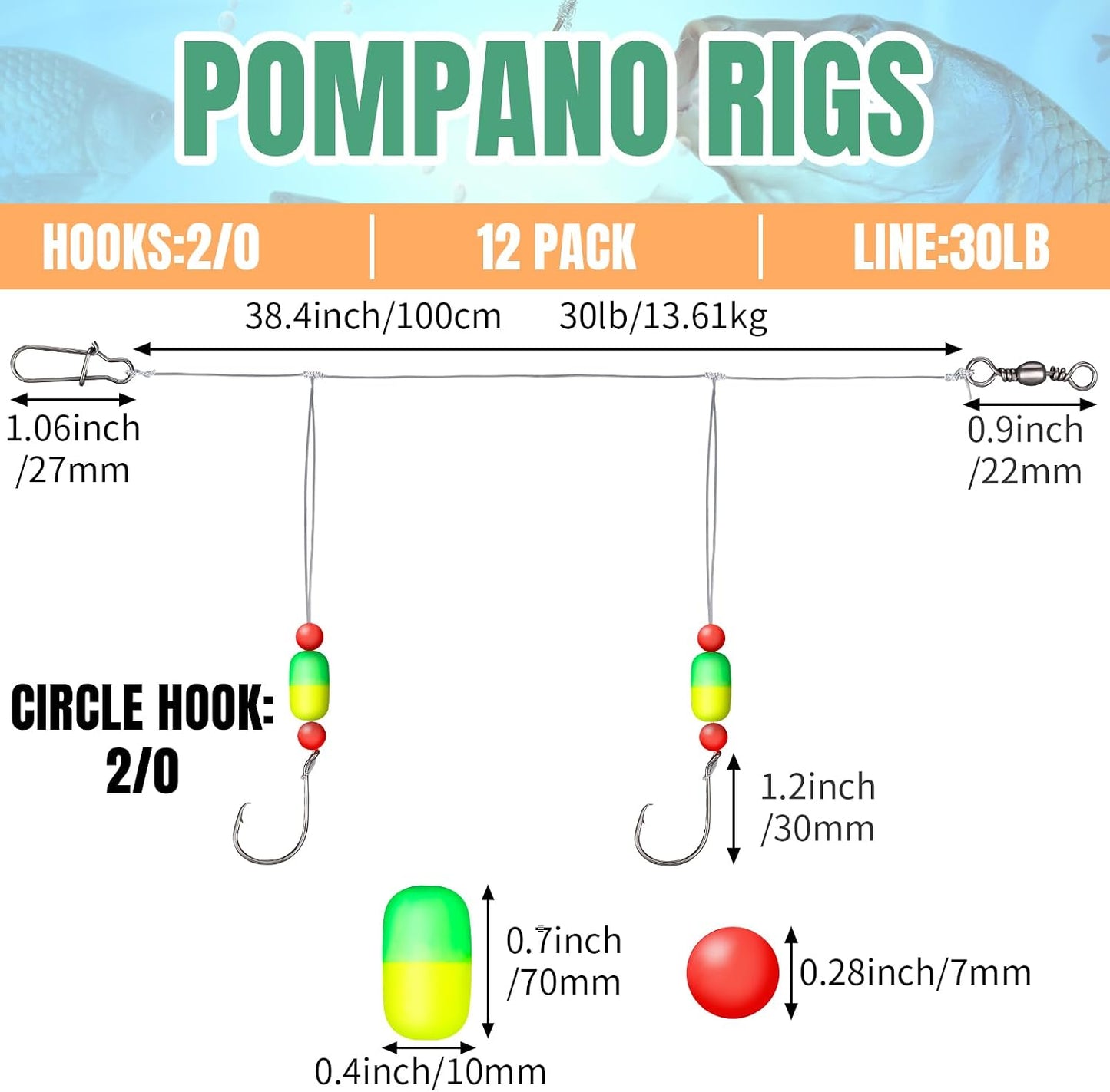 12 Pzas Aparejos Pompano Surf Pesca Salada 2/0