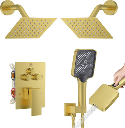 Sistema ducha bañera 6pulg doble lluvia 3 funciones oro