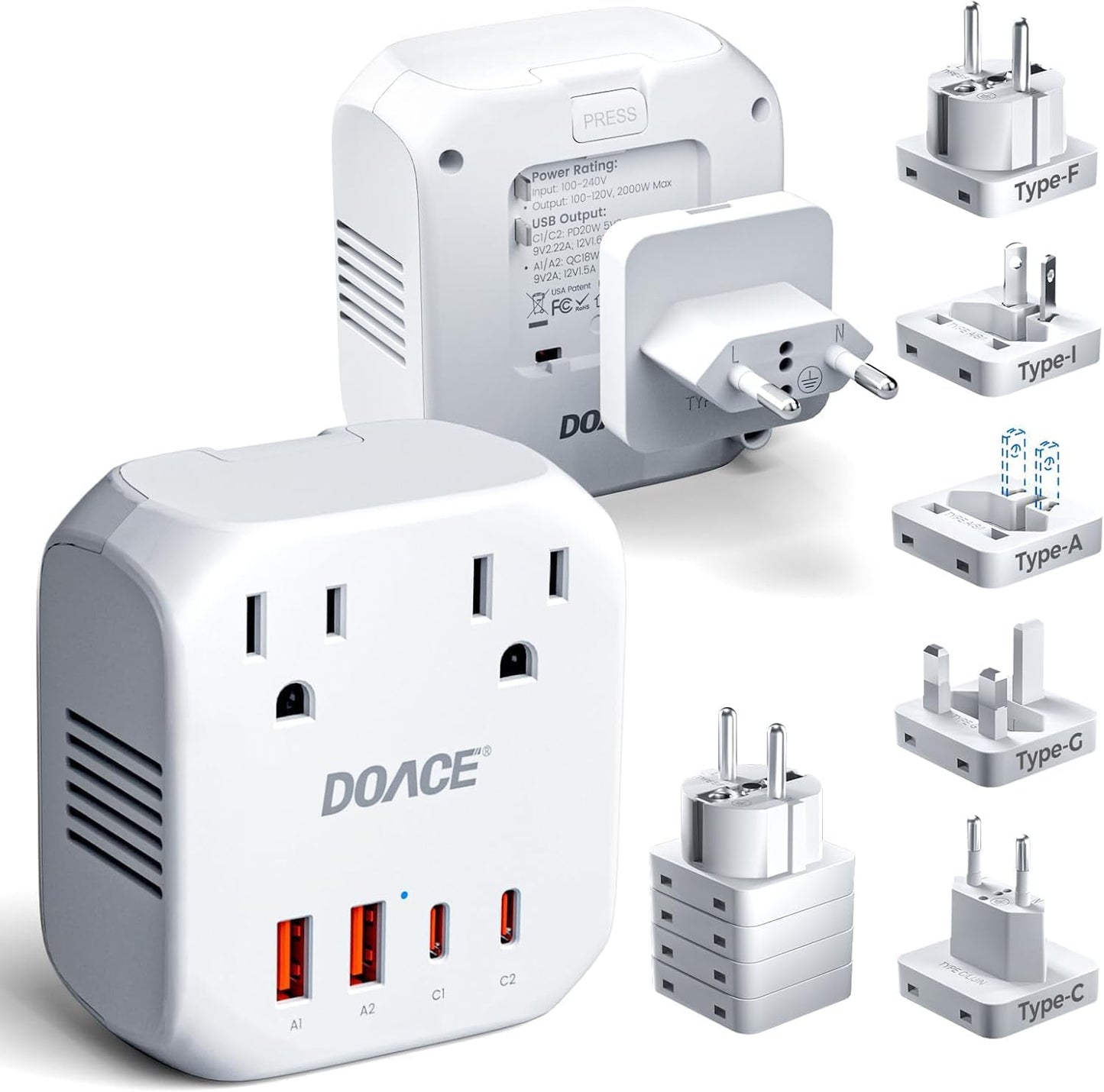 Convertidor voltaje 220V a 110V viaje Europa con 2 enchufes PD