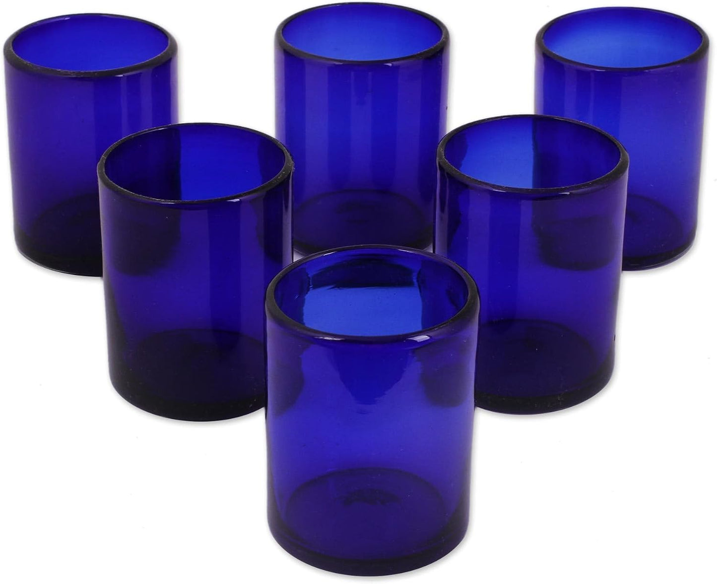 Vasos vidrio reciclado azul soplado a mano set 6