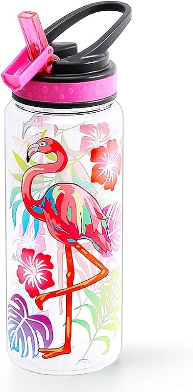Botella agua niños con popote Tritan sin BPA 23oz flamenco