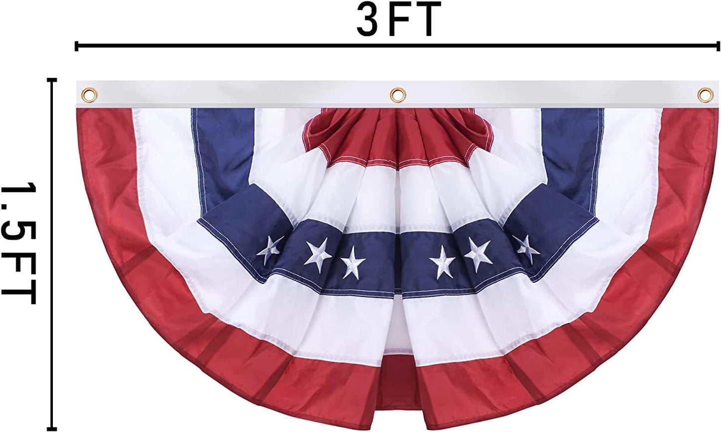 2 Banderas EE.UU. plisadas 1.5x3ft estrellas bordadas ojales