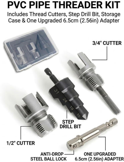 Kit enhebrador tubo PVC roscado con adaptador 2.6pulg