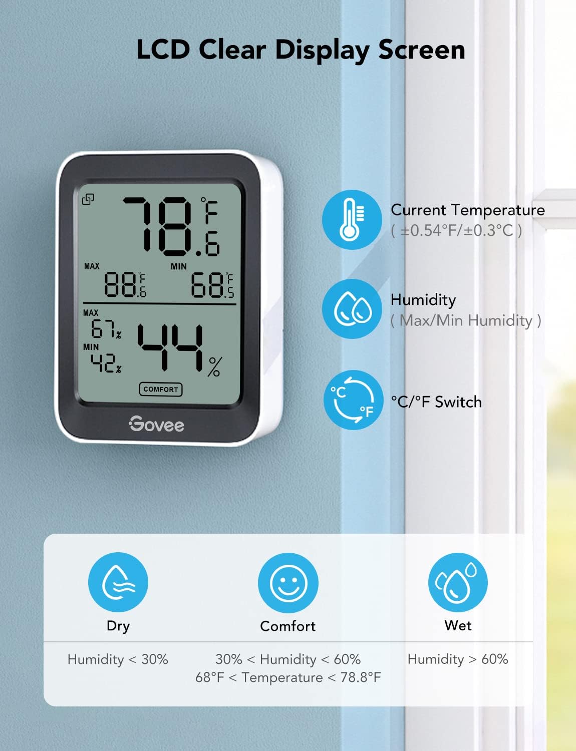 Termómetro higrómetro Bluetooth 3 pzas LCD negro