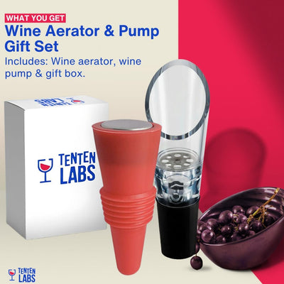 Vertedor aireador vino y tapón 2 en 1 con caja regalo rojo