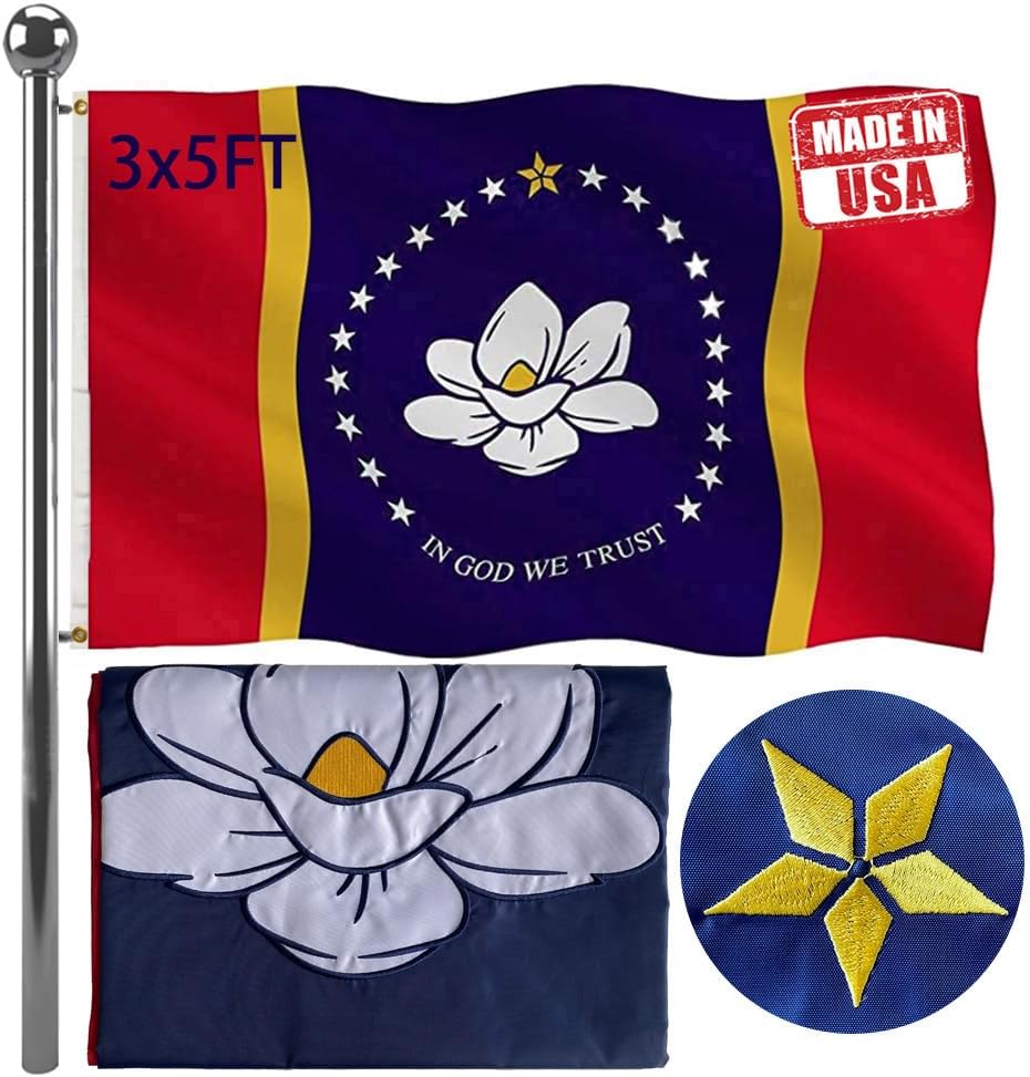 Banderas bordadas Mississippi 3x5 doble cara
