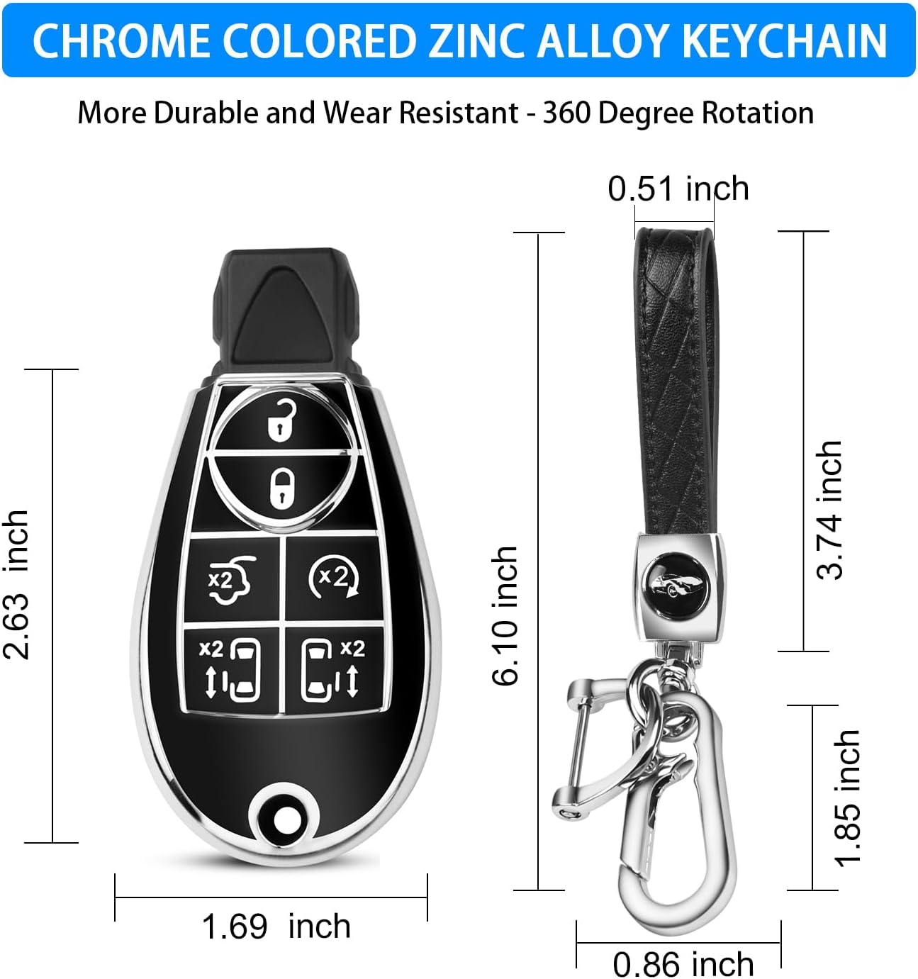 Funda llave TPU suave compat. Dodge Jeep Ram Chrysler negro