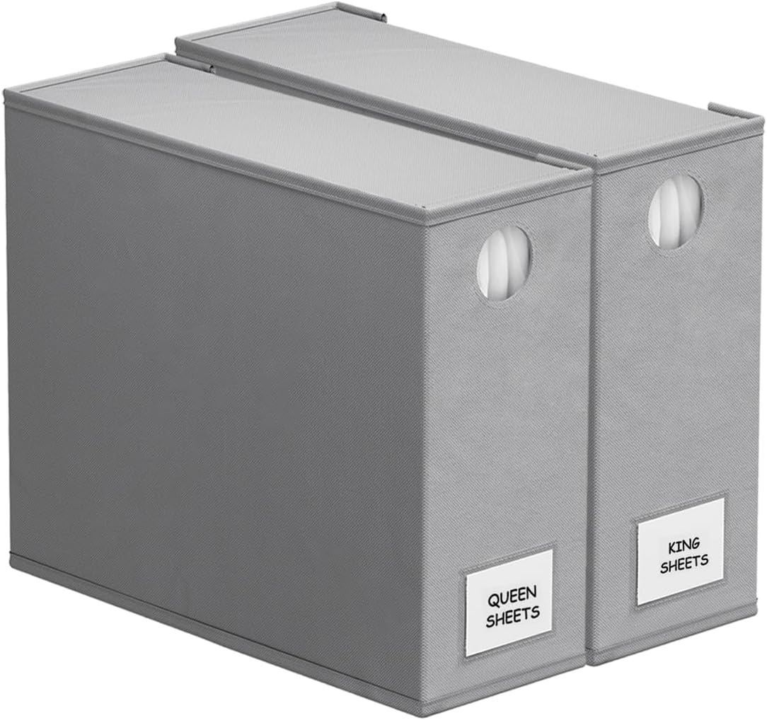 Organiz. sábanas Queen King 2 cajas plegables gris