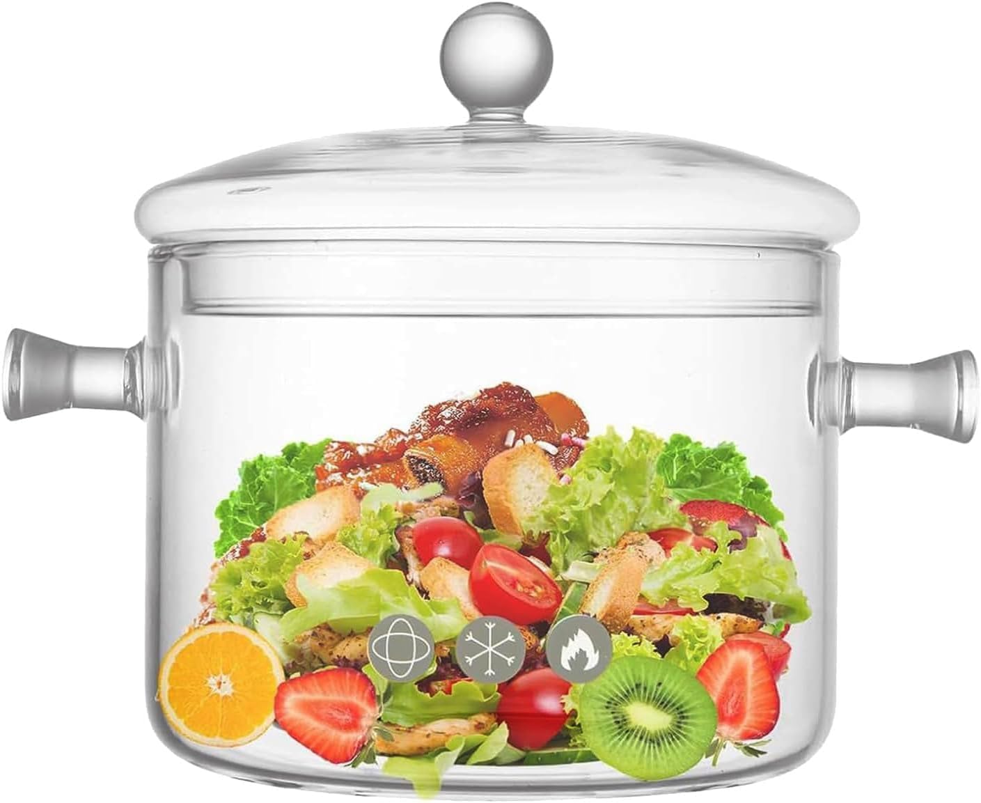 Olla vidrio borosilicato 2300ml con tapa asa para estufa
