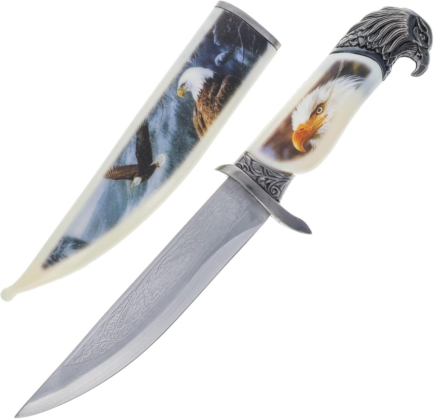Cuchillo caza 13pulg con vaina decorativa y mango animal