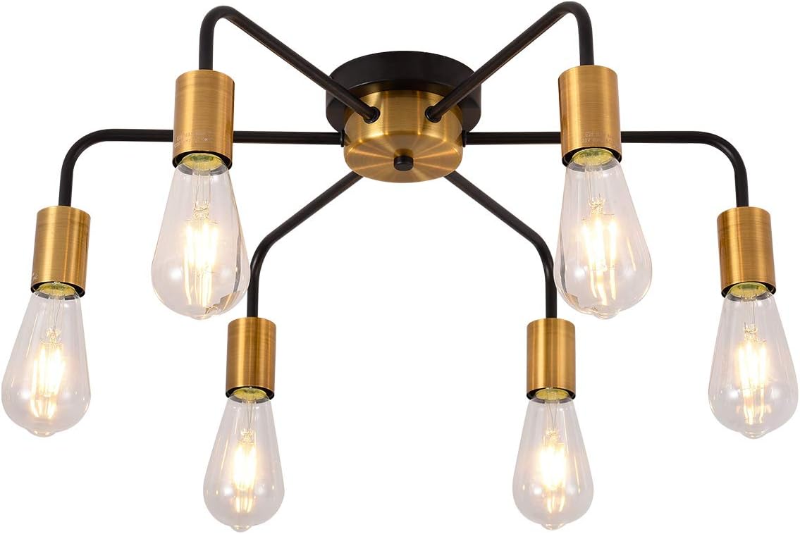 Lámpara techo moderna sputnik 6 luces negra y dorada