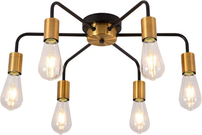 Lámpara techo moderna sputnik 6 luces negra y dorada
