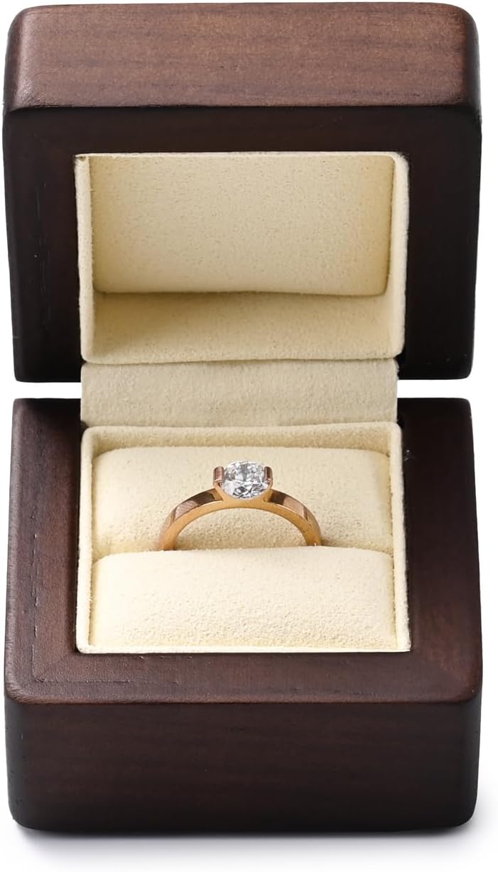 Caja anillo compromiso madera maciza beige