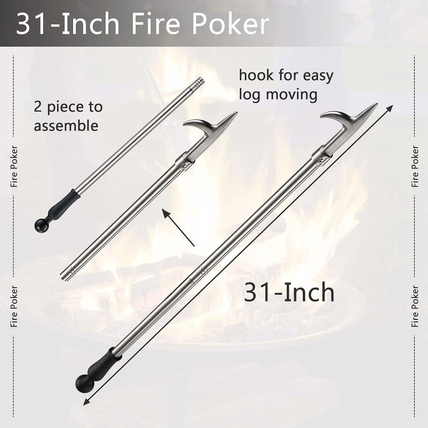 Póker de chimenea 31" para fogata interior y exterior