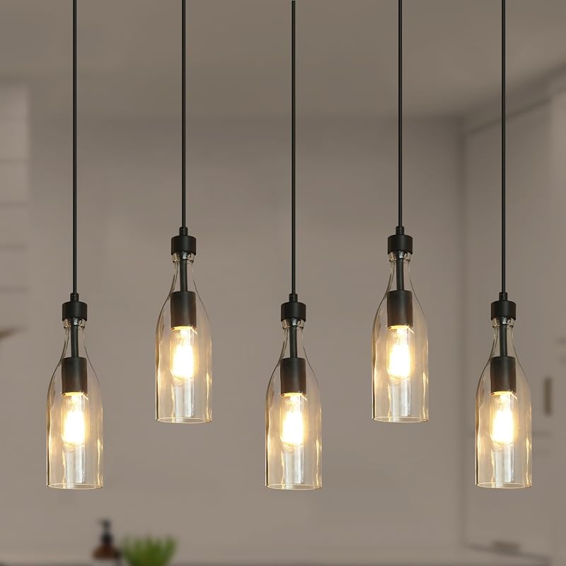 Lámpara techo 5 luces base madera